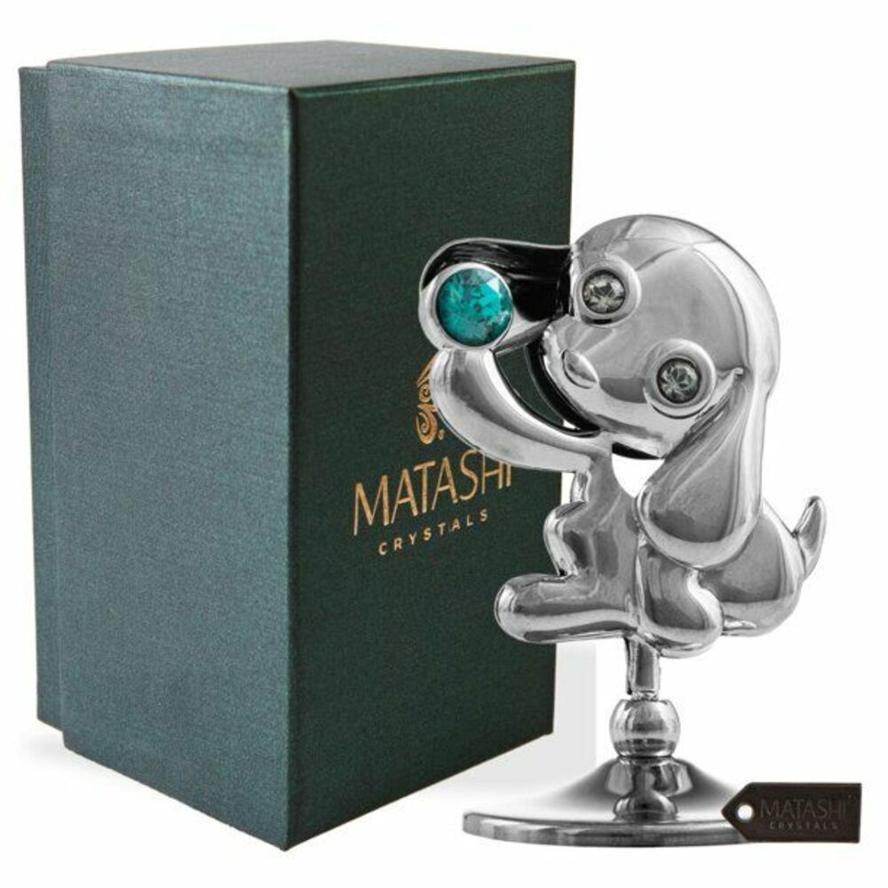 Matashi Chrome Plated Puppy Dog Tabletop Ornament with Crystal